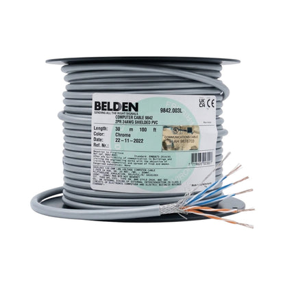 A spool of Belden computer cable, 9842.003L, made of JPE 24mm shields PVC.