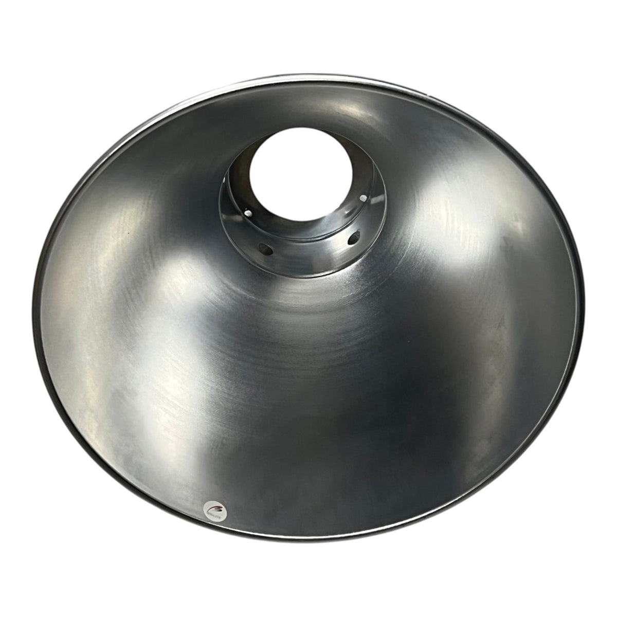A brushed metal dome-shaped light fixture shade or reflector with a circular opening in the center, shown on a plain white background.
