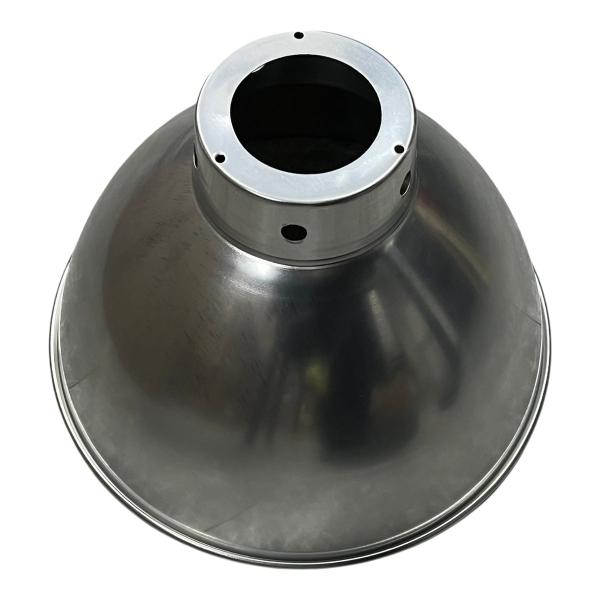 A large, dome-shaped metallic reflector or diffuser with a circular mounting flange at the top, shown on a plain white background.