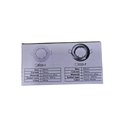 Metallic label with specifications on a white background