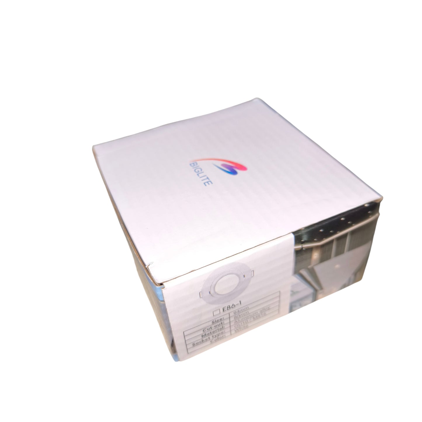 White box with a logo on a white background