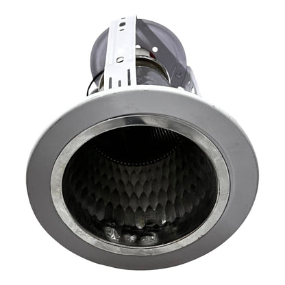 Silver recessed ceiling light on a white background