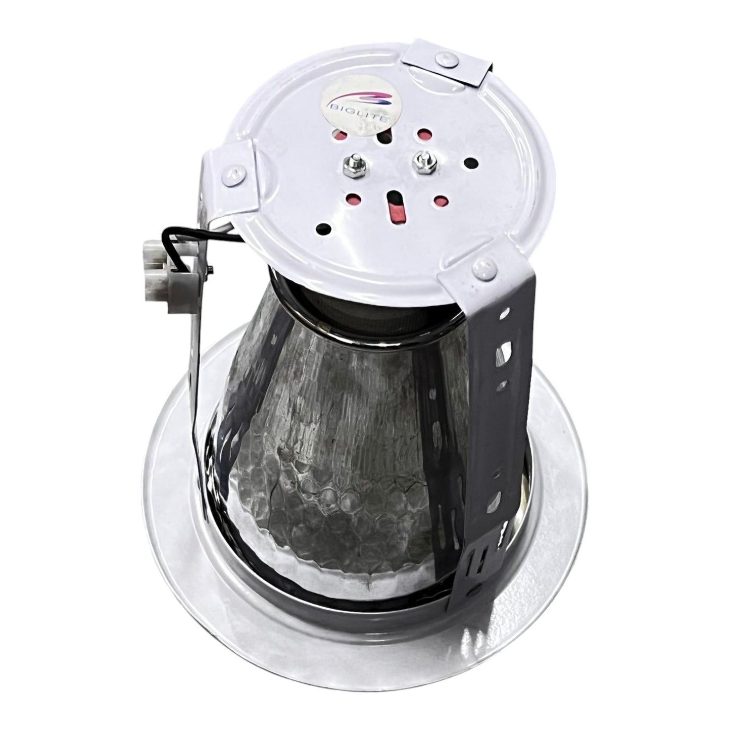Metallic filter with white top on a white background