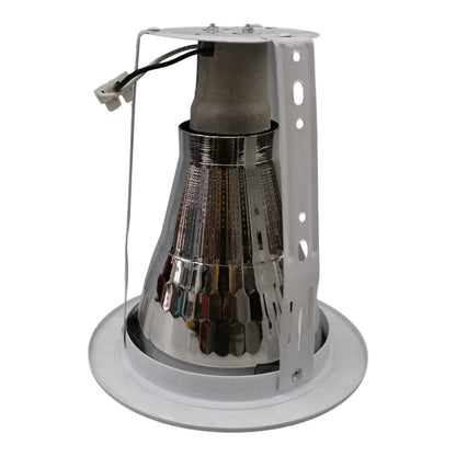 Metallic lampshade with reflective interior on a white background