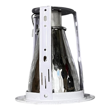 Clear coffee filter with black mesh on a white background