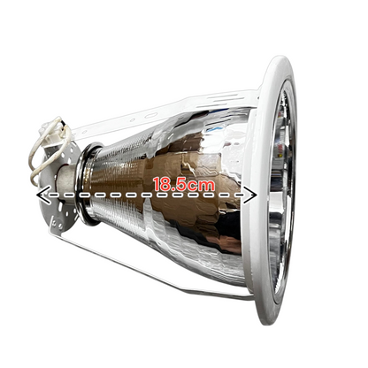 Car headlight with a measurement label indicating 18.5 cm on a white background