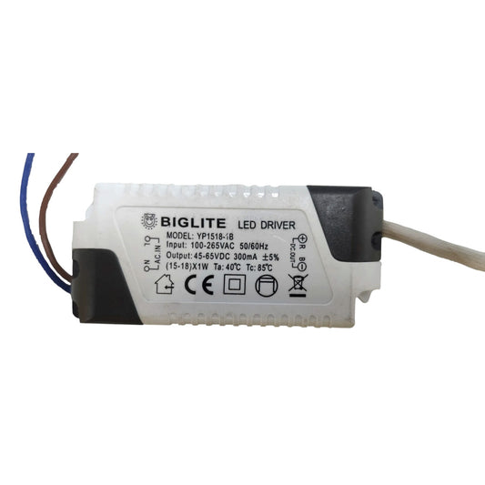 Biglite LED Driver 15-18W Input 100-265V AC Output 45-65V DC 300mA YP1518-1B Electx Electrical Supply