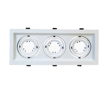 A white three-light recessed ceiling fixture with circular LED light sources, shown against a plain white background.