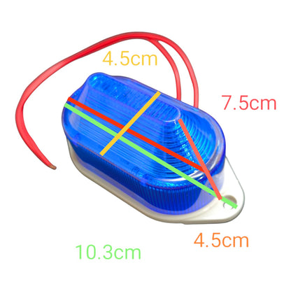 Blue light module with red, green, and yellow measurements on a white background