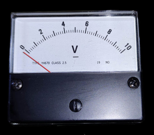 Brother Panel Meter 10V analog voltmeter with black casing and clear measurement display