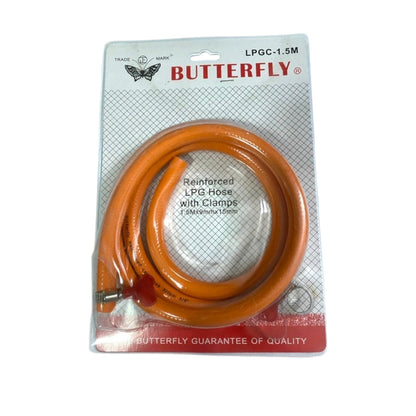 Butterfly Reinforced LPG Hose with Clamps 3/8 Inch 1.5 Meters #LPGC-1.5M