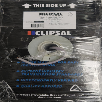 Clipsal CAT5e UTP LAN Cable 100 Meters black spool with clear packaging and product label