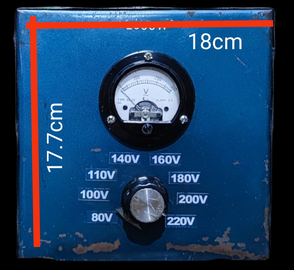 CE 2000W Variable Transformer 145 - 220V in blue with voltage dial and analog meter for door chimes and bells