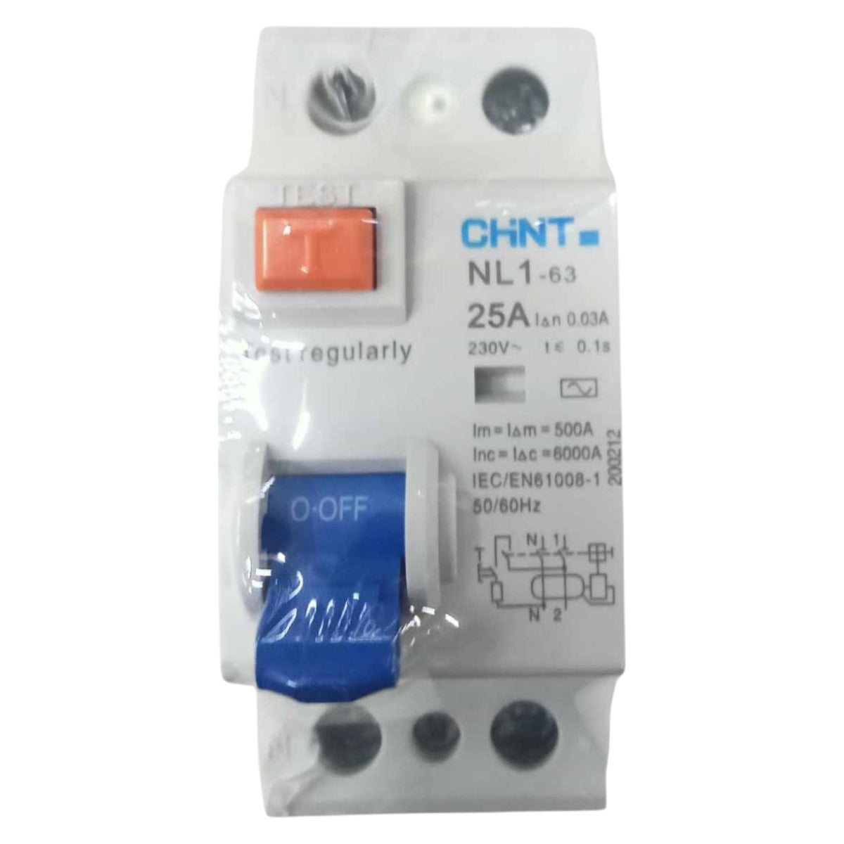 Electrical circuit breaker with Chint branding on a white background