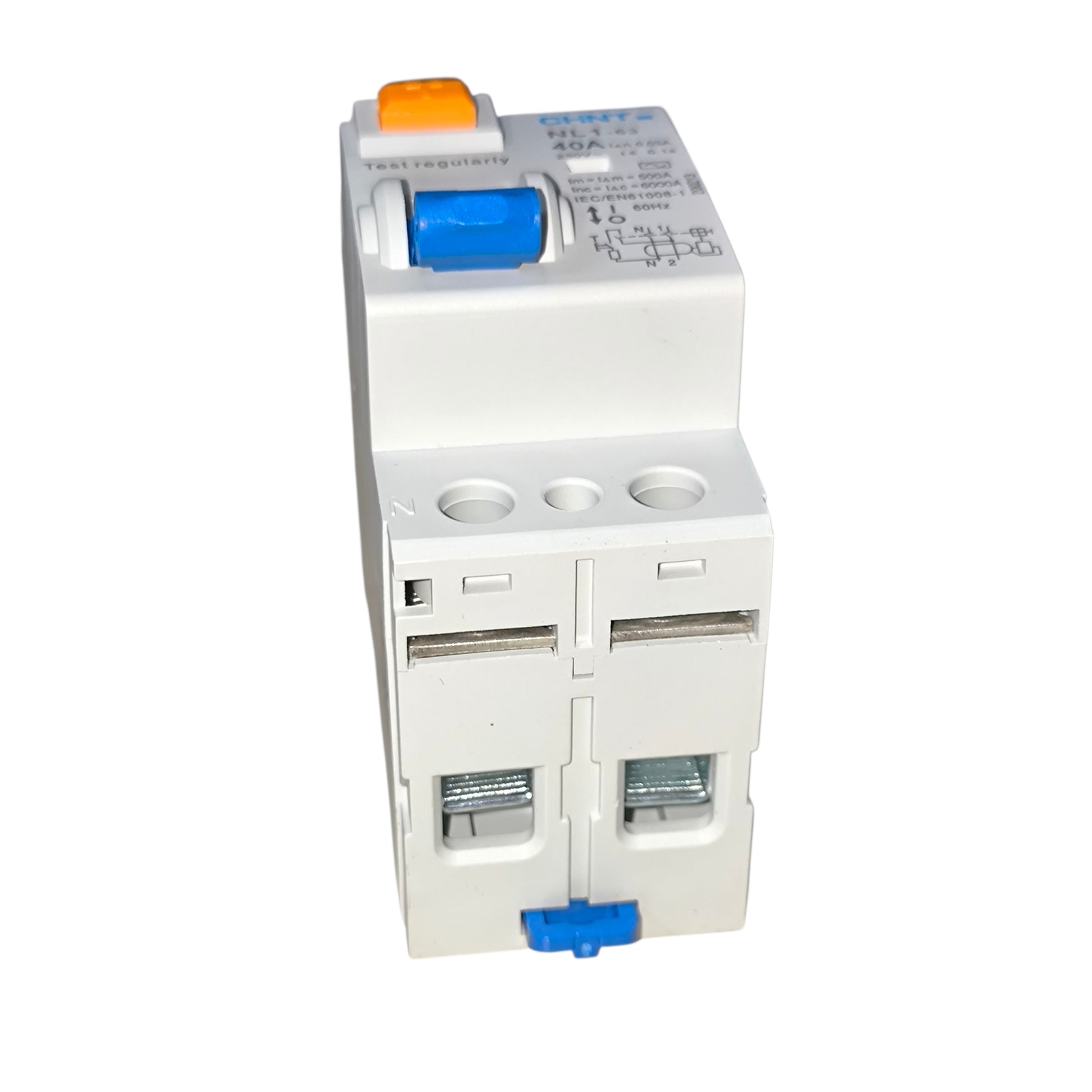 Electrical circuit breaker on a white background