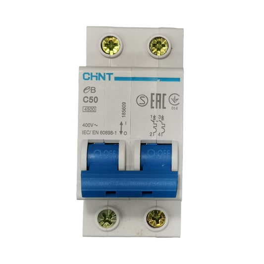 CHINT 50A 2Pole Miniature Circuit Breaker 4.5 KAIC 220V DIN Rail Type MCB - EB2PC504.5KA Electx Electrical Supply