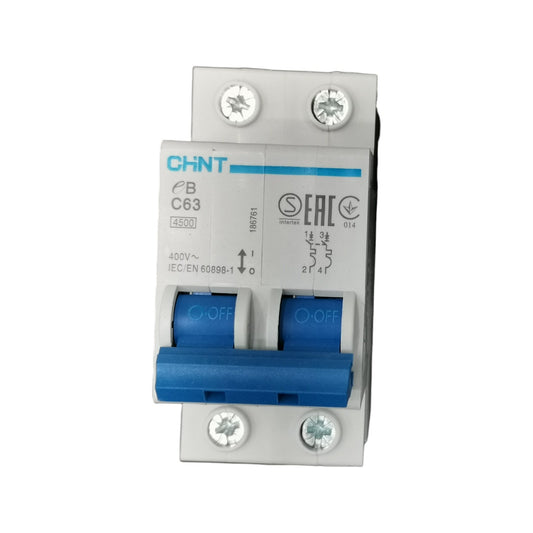 Electrical circuit breaker with Chint branding on a white background