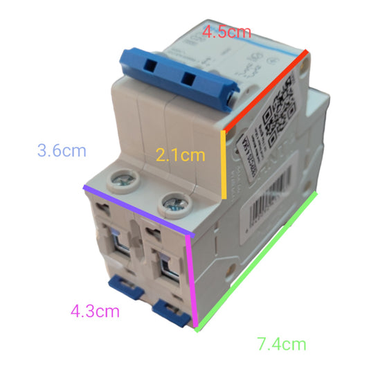 Electrical switch with dimensions labeled on a white background