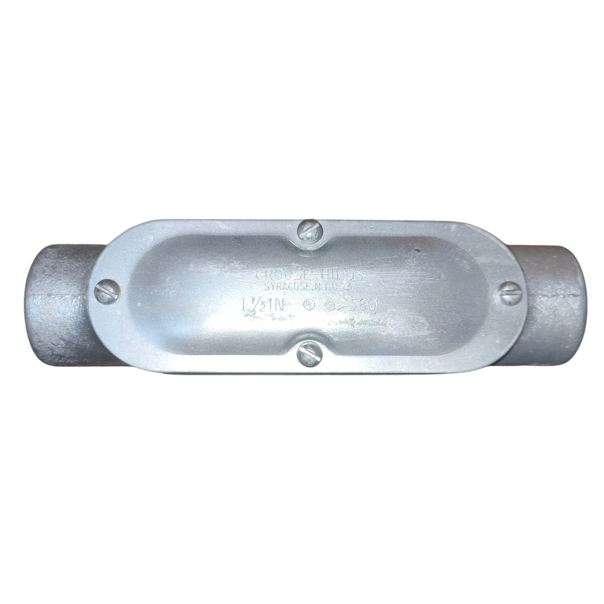 Metallic cylindrical component with threaded ends on a white background