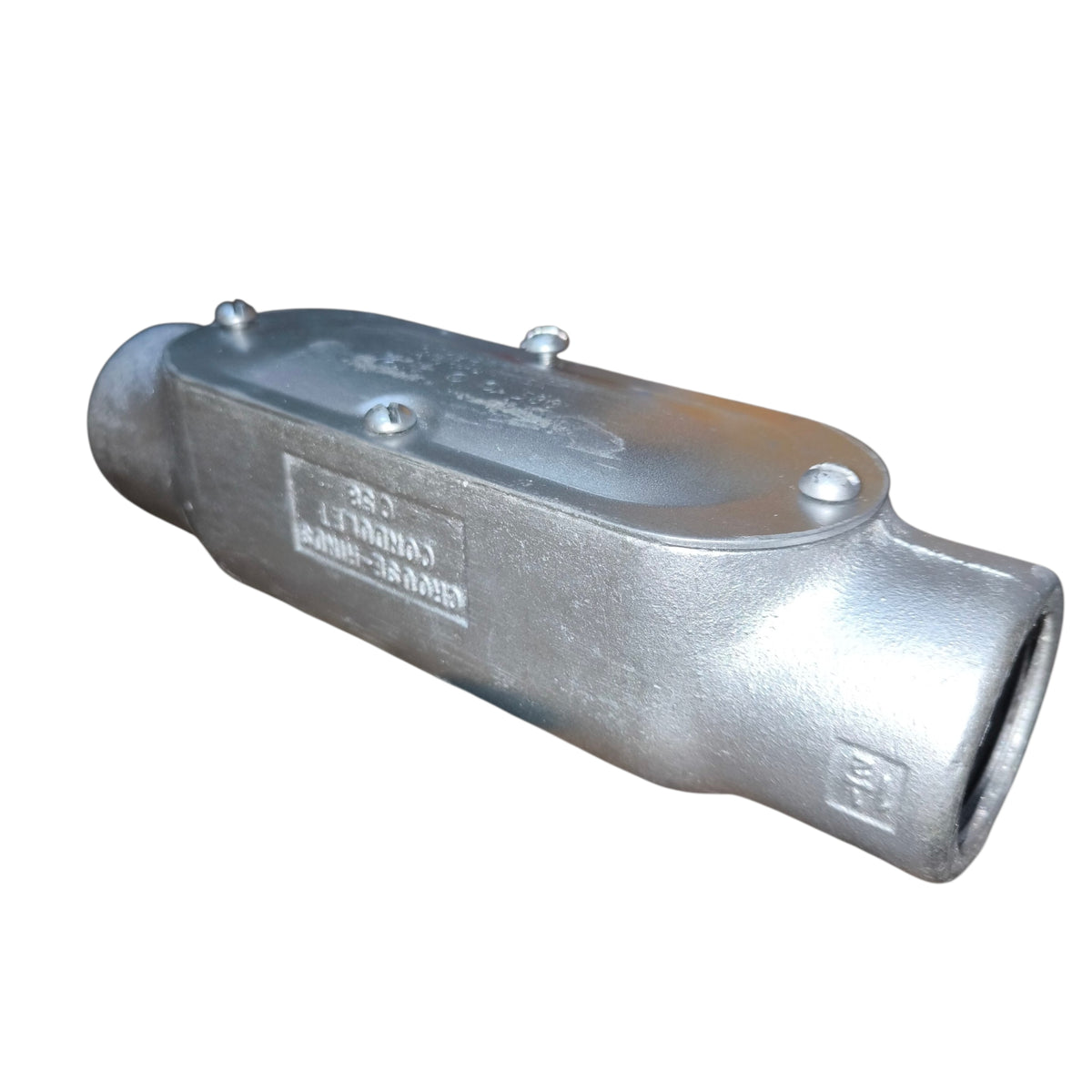 Metal pipe fitting on a white background