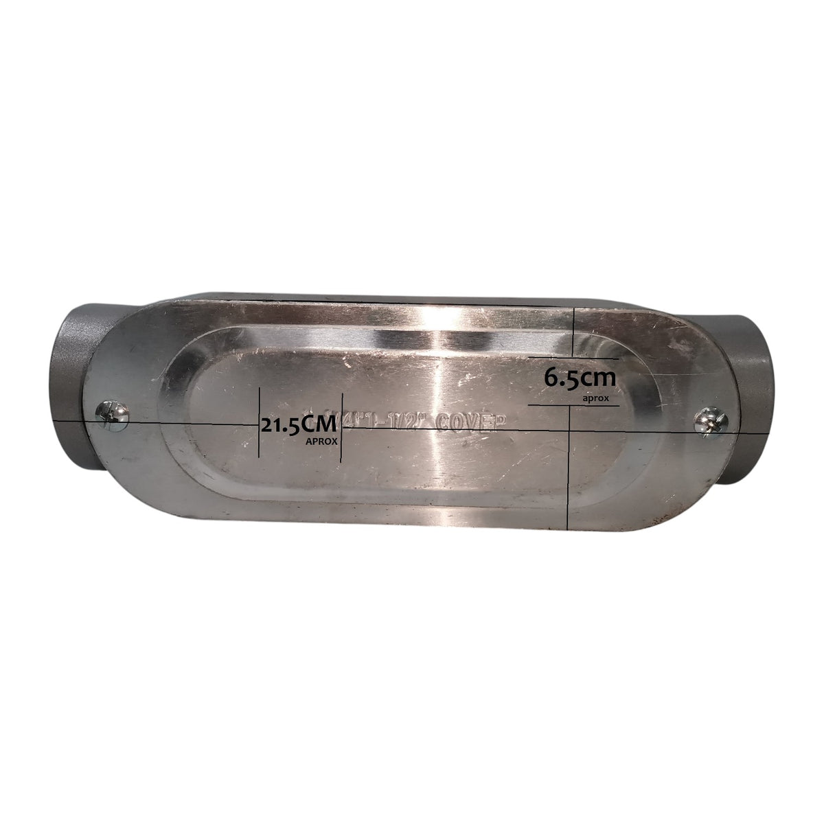 Metallic object with dimensions labeled on a white background