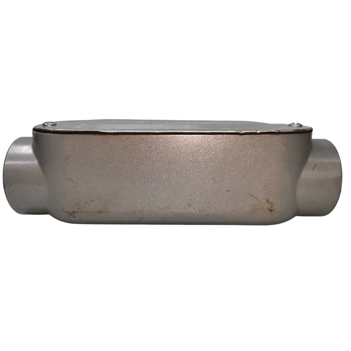 Metal pipe fitting on a white background