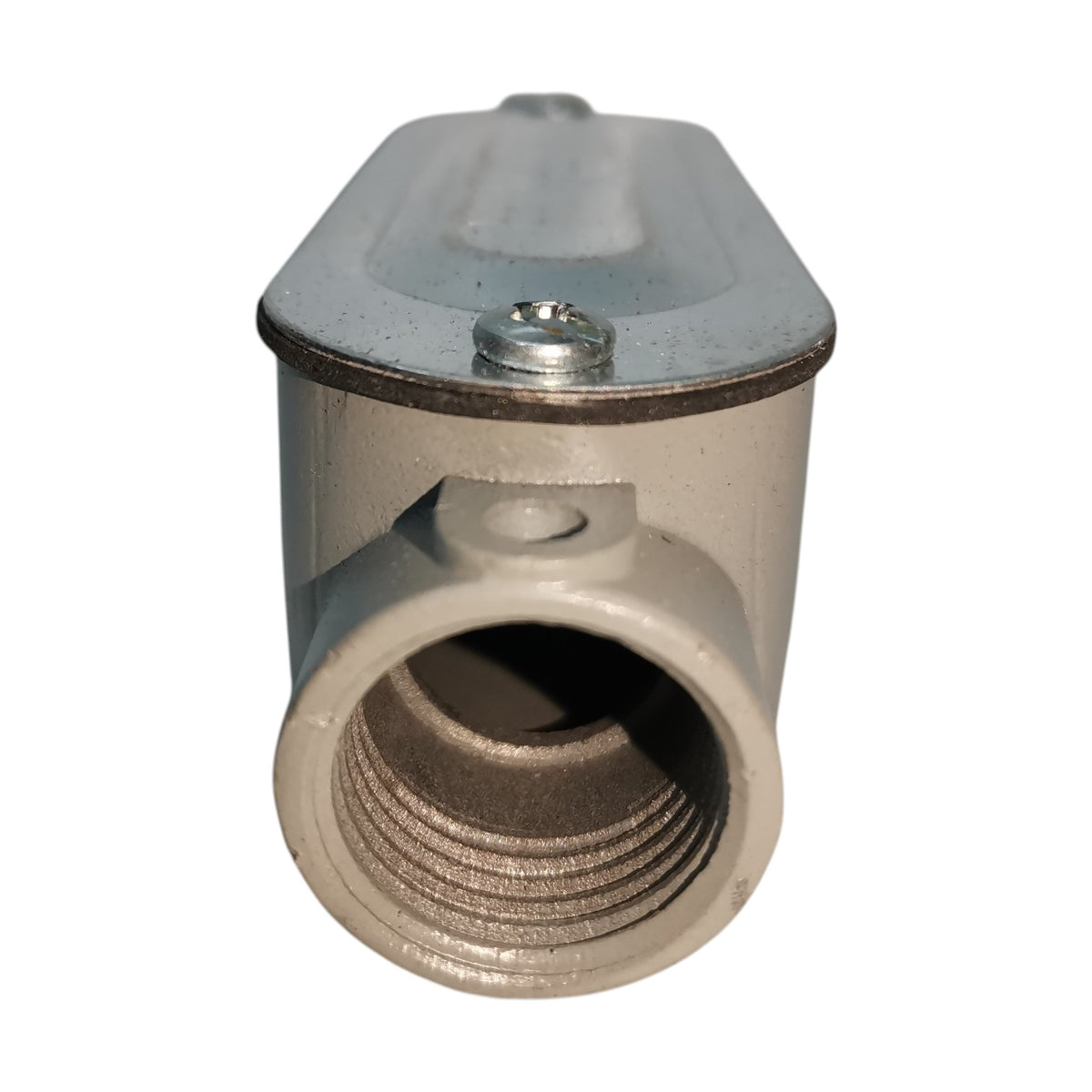 Metal fitting with hexagonal head and threaded cylindrical body on a white background