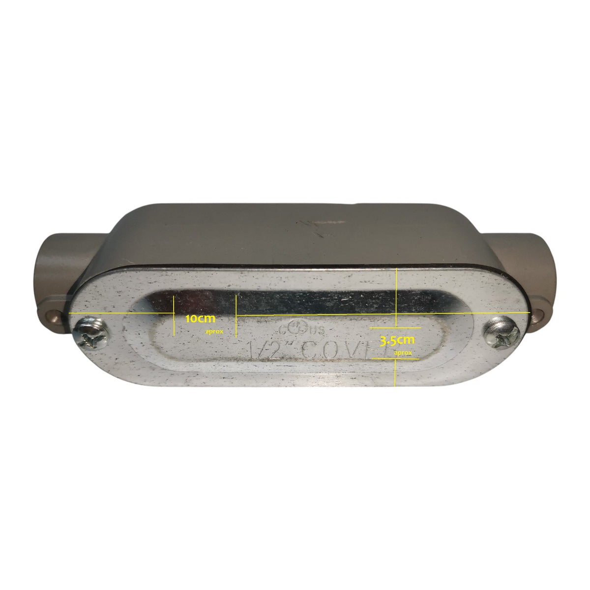 Metallic exhaust pipe with dimensions labeled on a white background