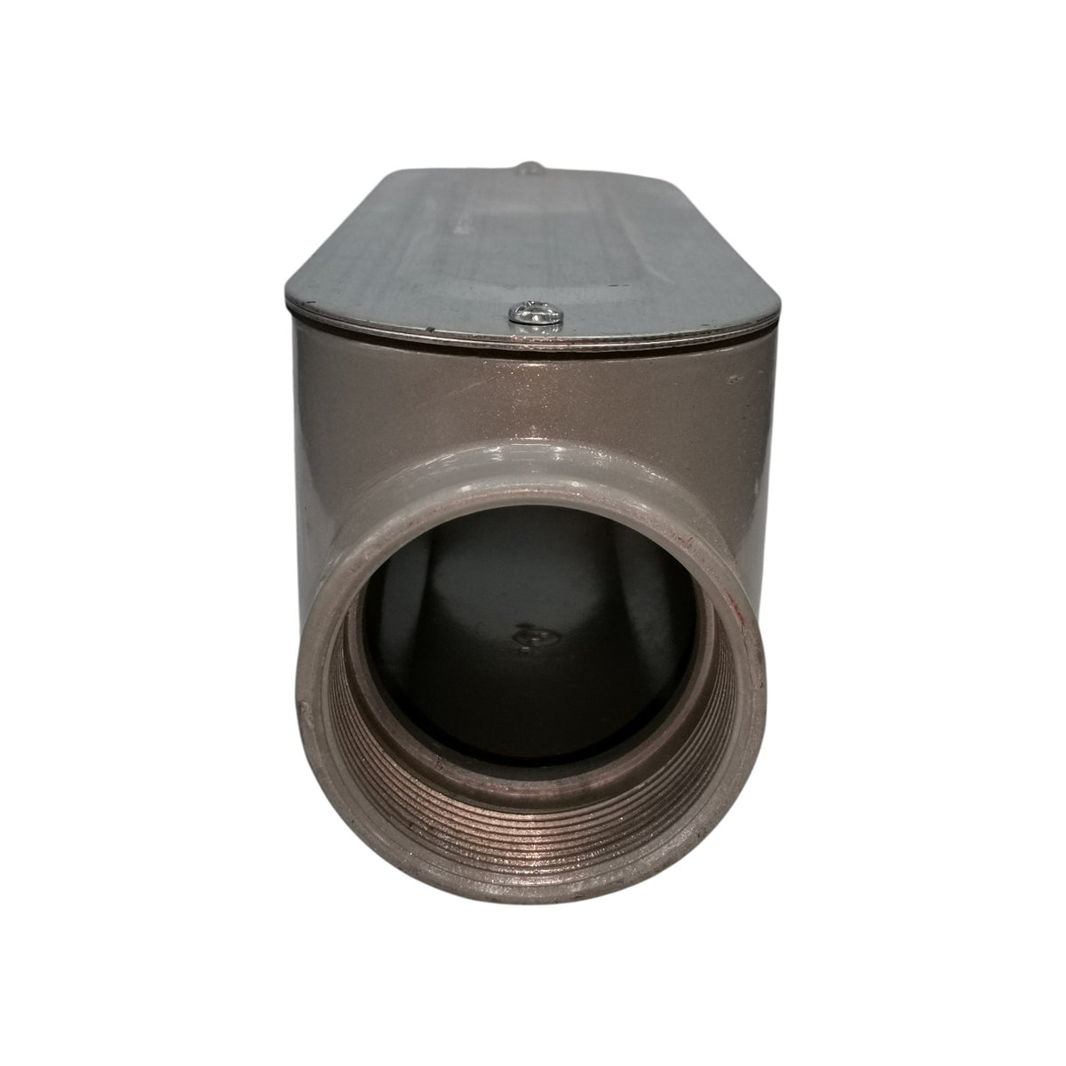 Metal pipe fitting on a white background