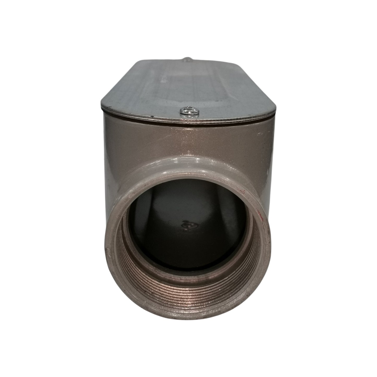 Metal pipe fitting on a white background