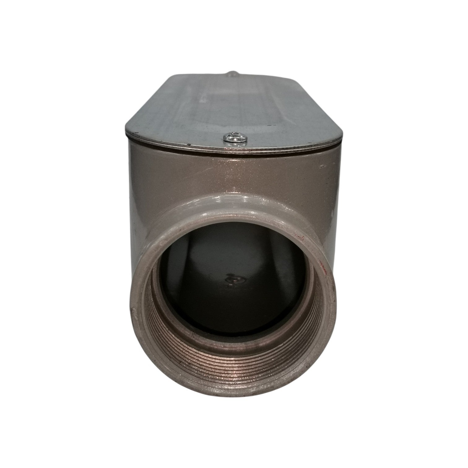 Metal pipe fitting on a white background