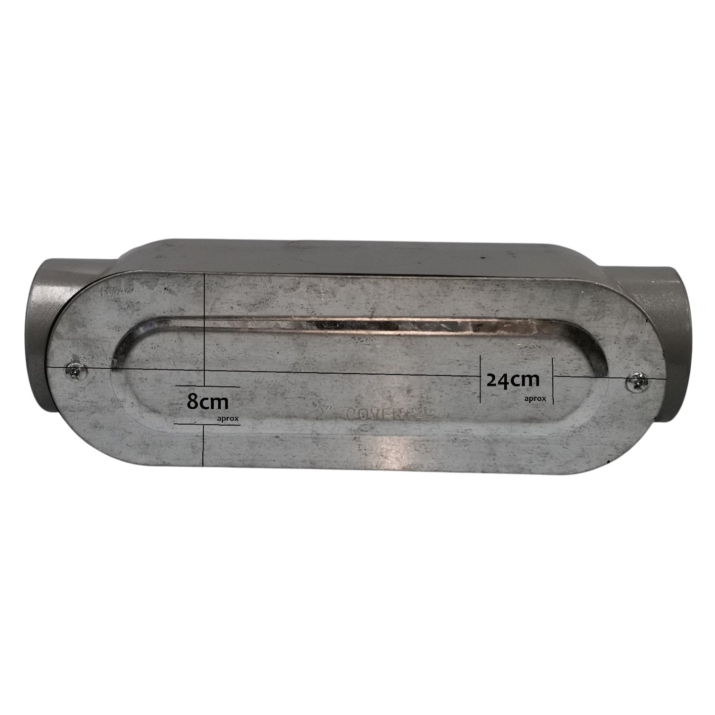 Metal handle with measurement markings on a white background