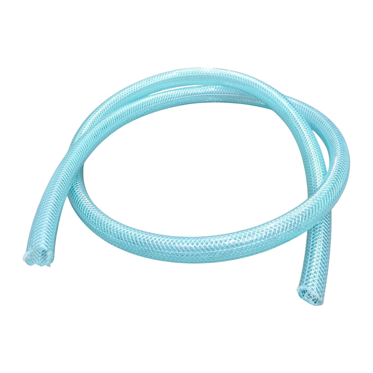 Light blue braided hose on a white background