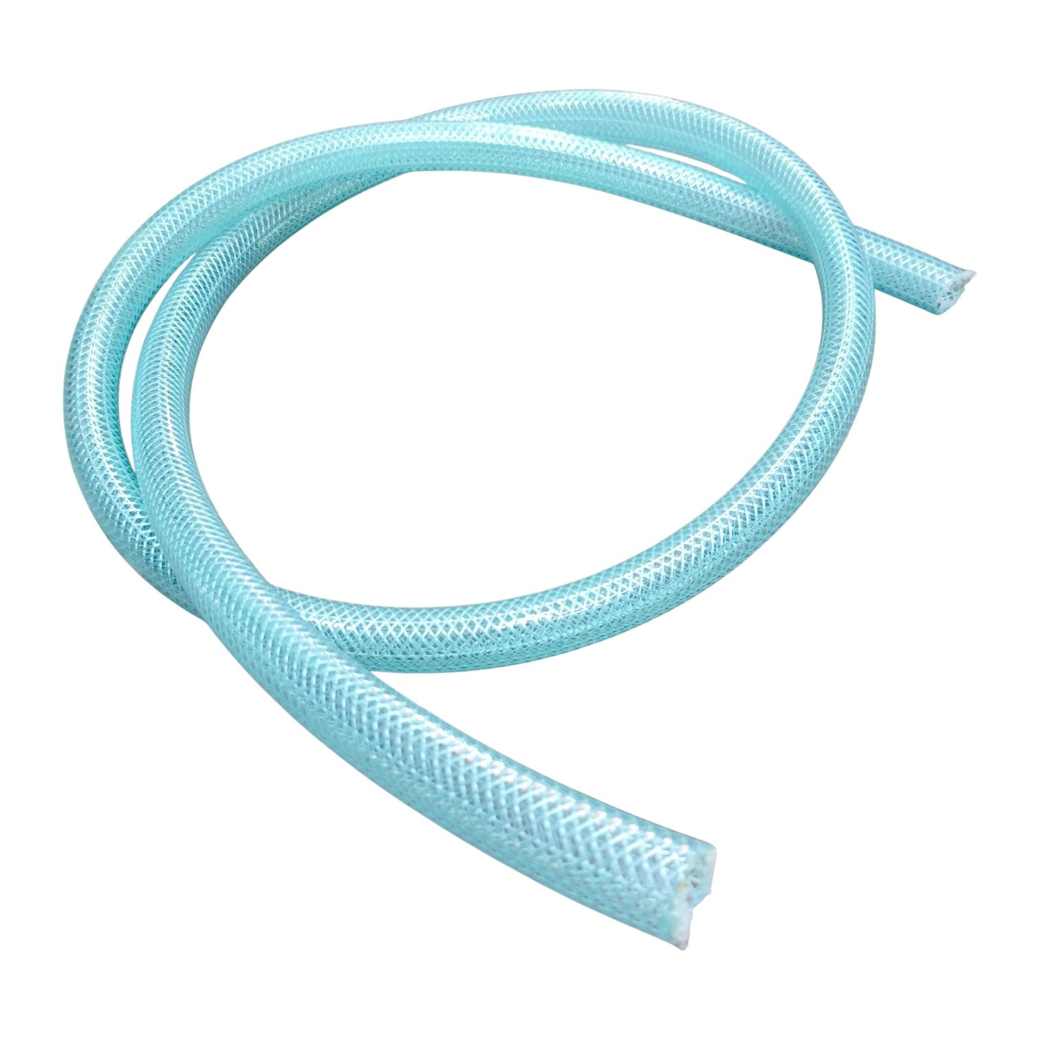 Light blue braided hose on a white background