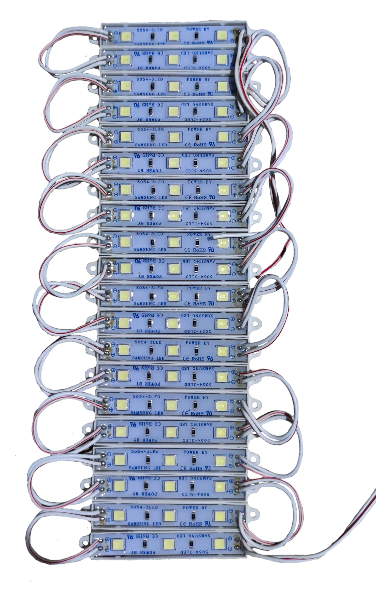 12V LED module daylight 6500K blue circuit board with multiple bright LED chips and white connecting wires