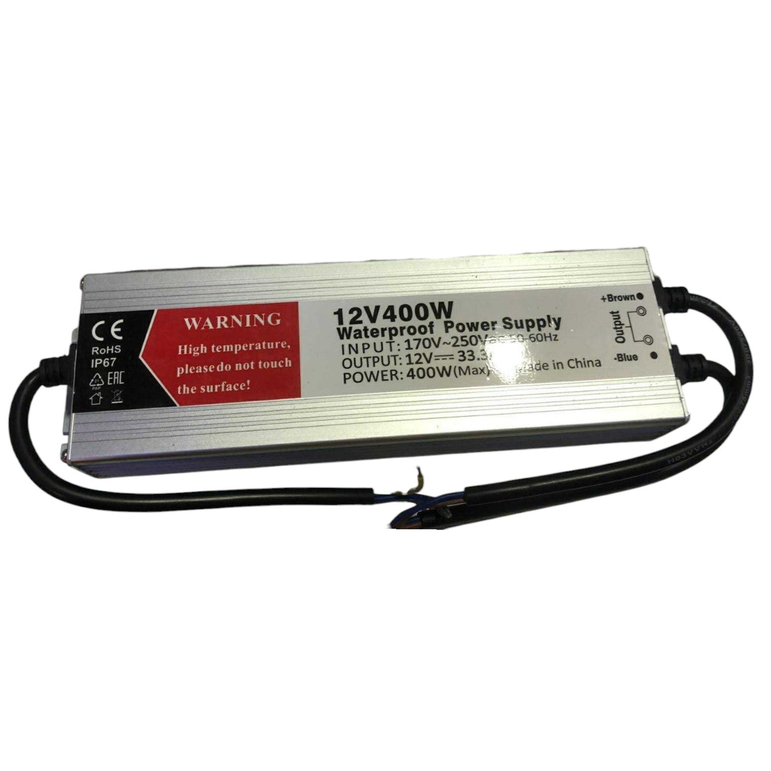 12V400W waterproof power supply on a white background
