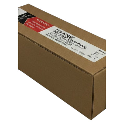 Cardboard box with a label on a white background