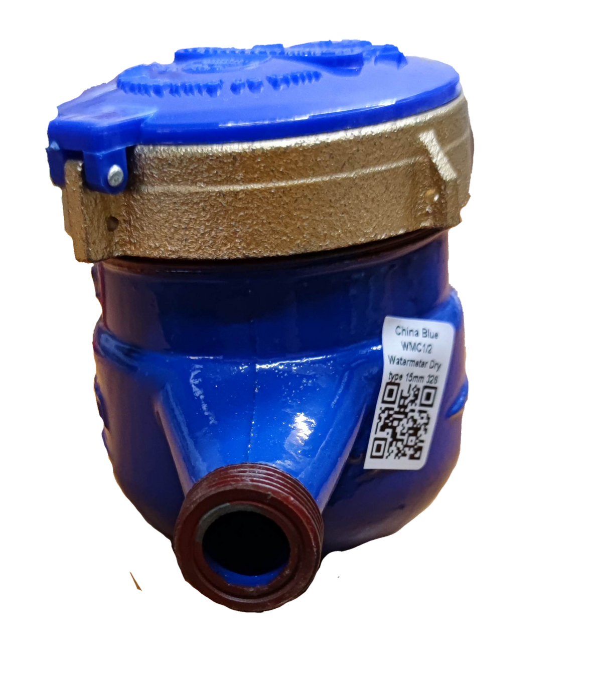 Blue Water Meter Metal Die Cast with brass top and threaded connection for fixture parts and valves