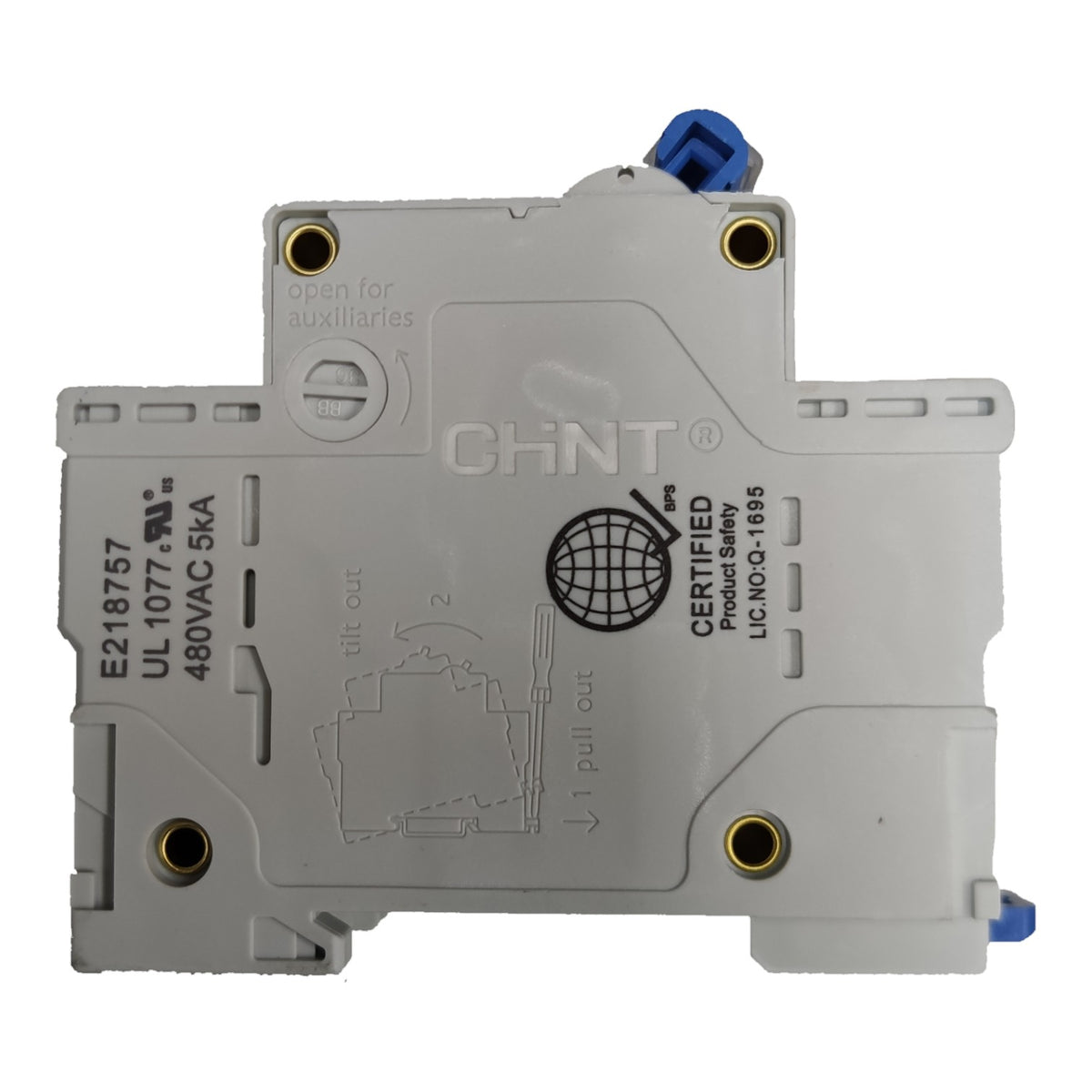 A CHNT electrical component, specifically a 480VAC 5KA 3-pole circuit breaker or switch module, shown from a top-down view on a white background.
