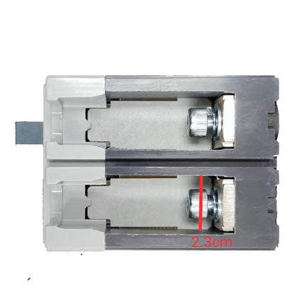 A close-up technical view of a metal lock cylinder or door lock mechanism with a red measurement marker reading 2.3cm.