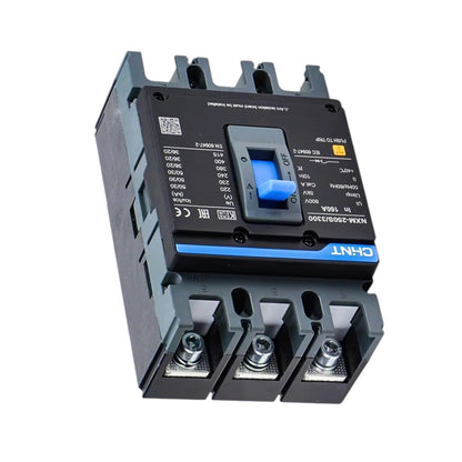 A CHNT electrical circuit breaker with a black plastic housing, blue accents, and three terminal screws at the bottom, shown on a plain white background.