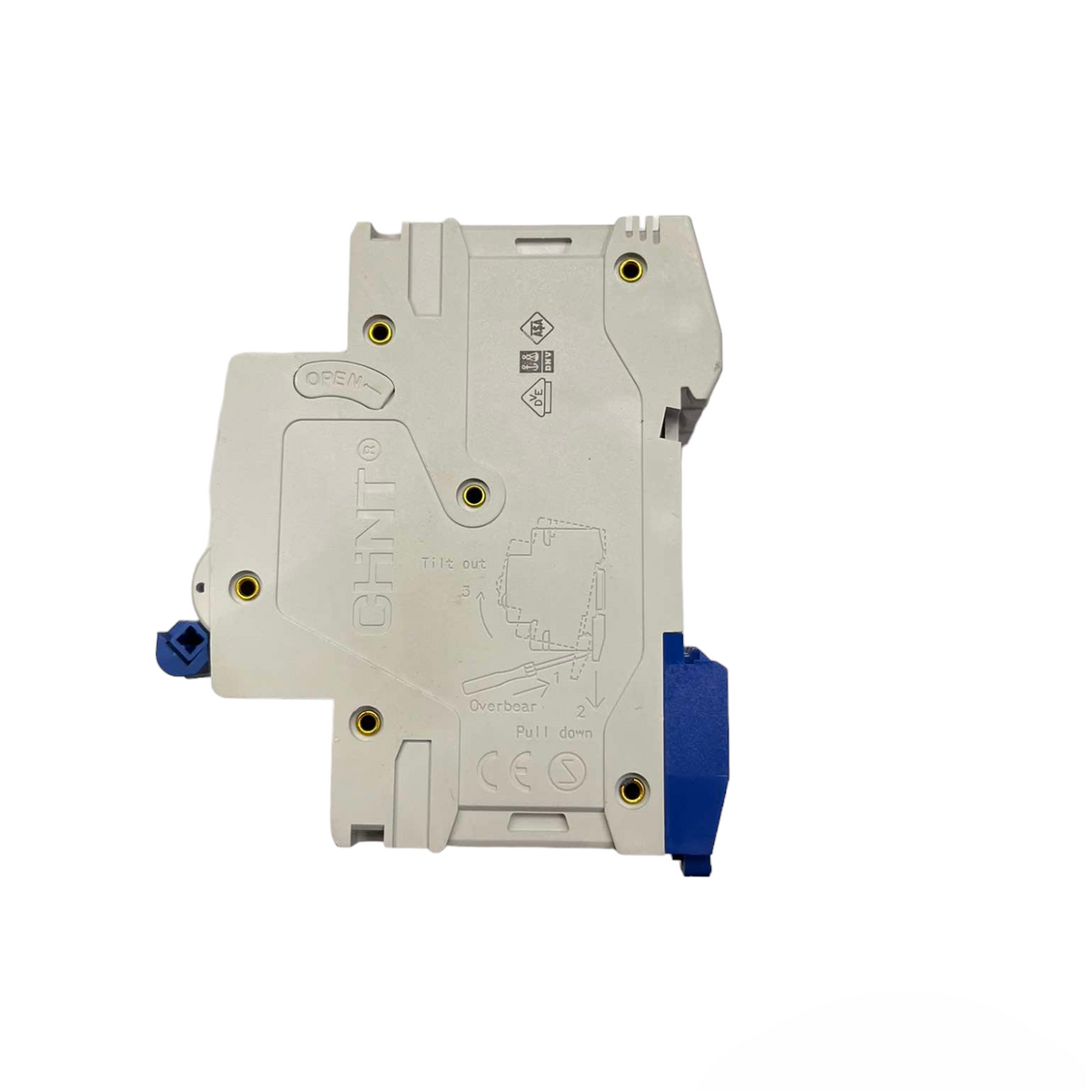 Electrical circuit breaker on a white background
