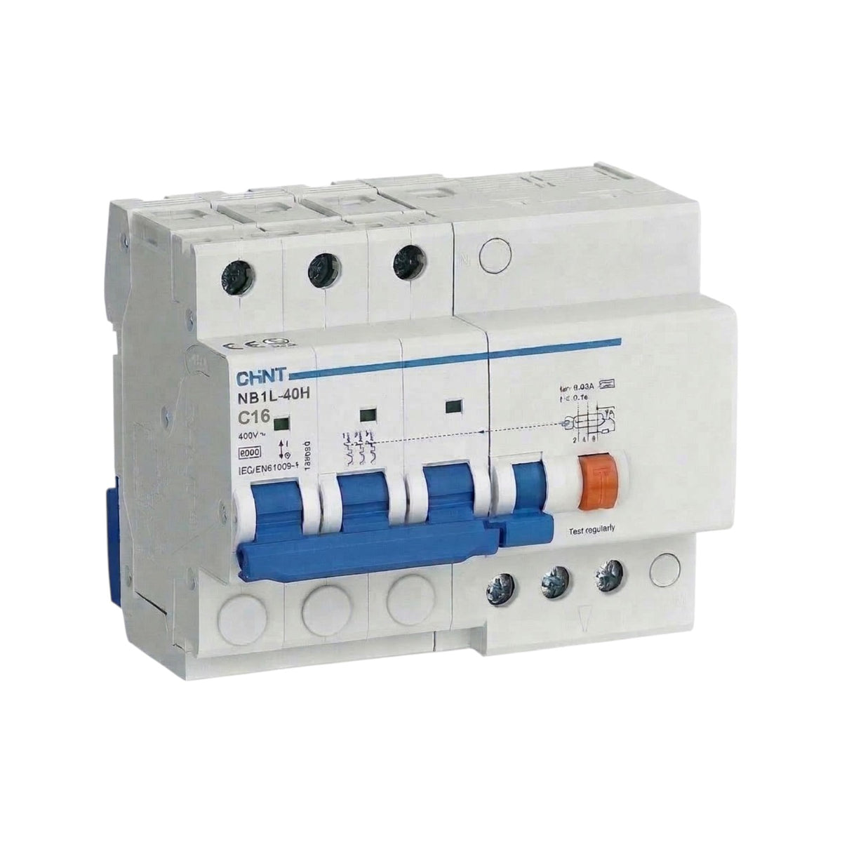 Chint 16A 3P+N 30mA 10KAIC 400V Residual Current Circuit Breaker with Overcurrent Protection RCBO NB1L-40H-16A3P+N