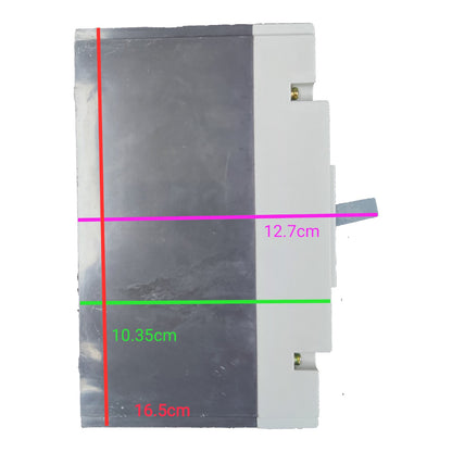 A gray and white rectangular electronic component or battery shown on a white background with colored measurement lines and dimensions labeled 12.7cm, 10.