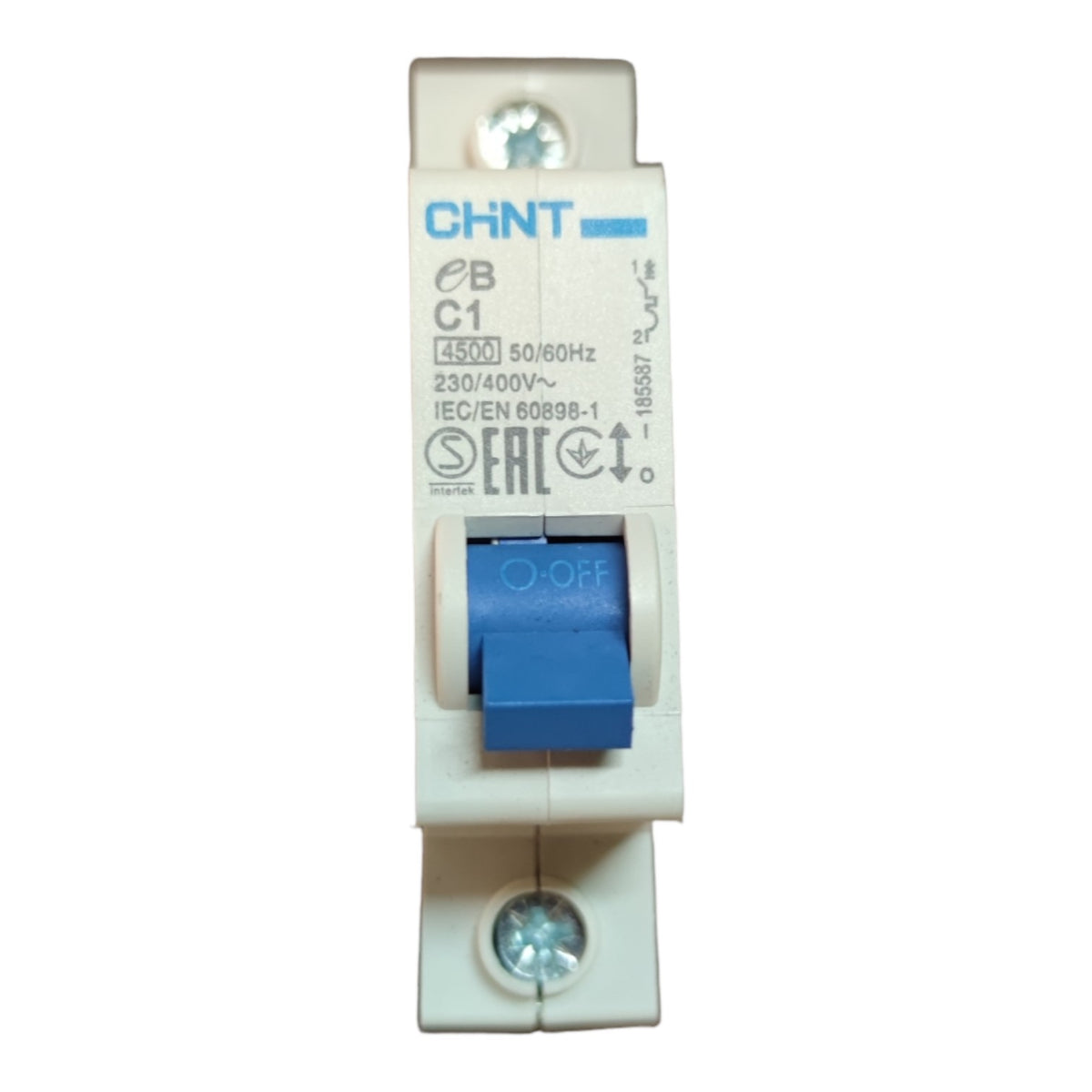 Electrical switch with blue toggle on a white background, featuring the brand 'CHINT'.