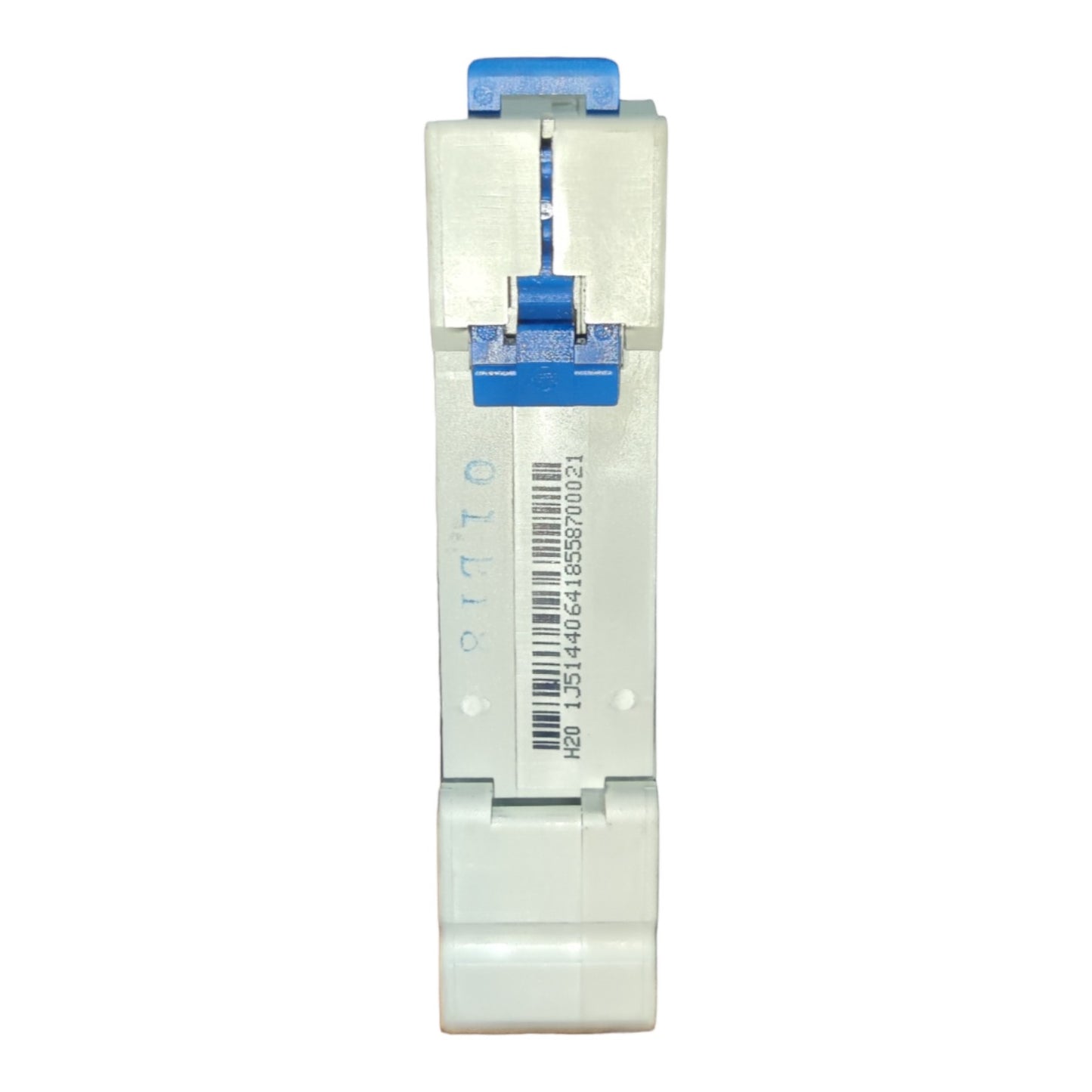 Medical device with a barcode label on a white background