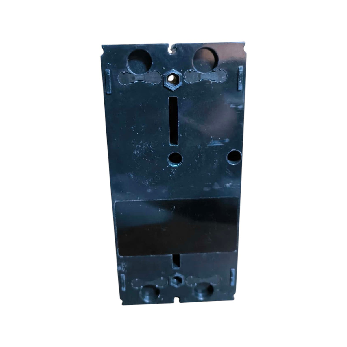 A black plastic electrical terminal block or connector component with pre-drilled holes, shown against a plain white background.