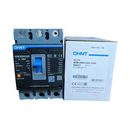 Chint 200A 3 Pole Industrial Circuit Breaker 3 Phase 250AF 75KAIC 220V 50kA 415V MCCB NXM-250H/3300/200A