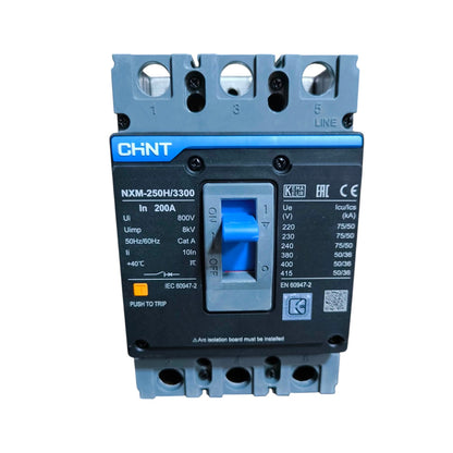 Chint 200A 3 Pole Industrial Circuit Breaker 3 Phase 250AF 75KAIC 220V 50kA 415V MCCB NXM-250H/3300/200A