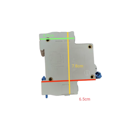 Electrical component with measurements on a white background